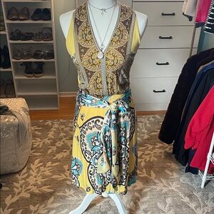 Mango Yellow and Blue A-Line Skirt